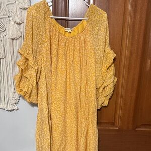 Yellow Floral Ruffle Sleeve Dress